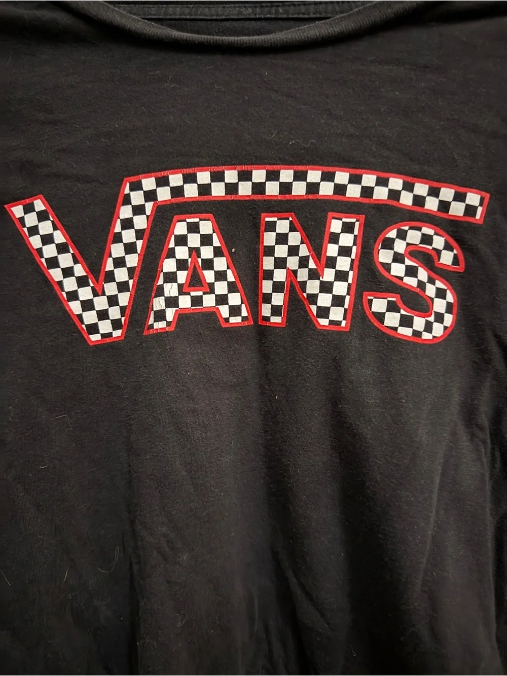 Vans Black Long-Sleeve Tee with Red & White Checkerboard Logo